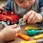 Child Playing with Car Tools Toy - Developing Fine Motor Skills