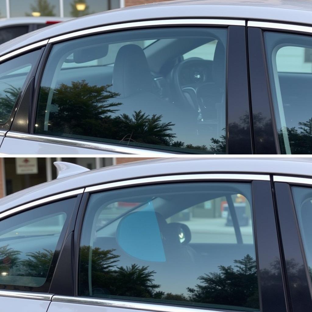 Clean car window after blue residue removal