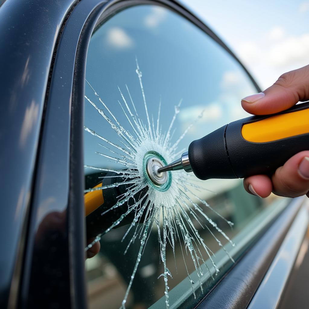 Car Window Shattering Tool in Action