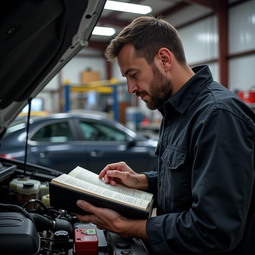 Technician Utilizing the Black Book in the Workshop