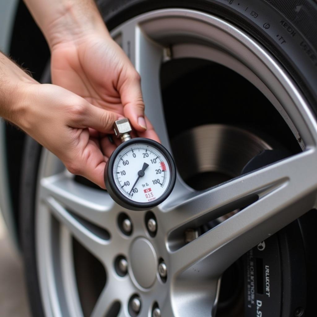 Checking Tire Pressure with Gauge