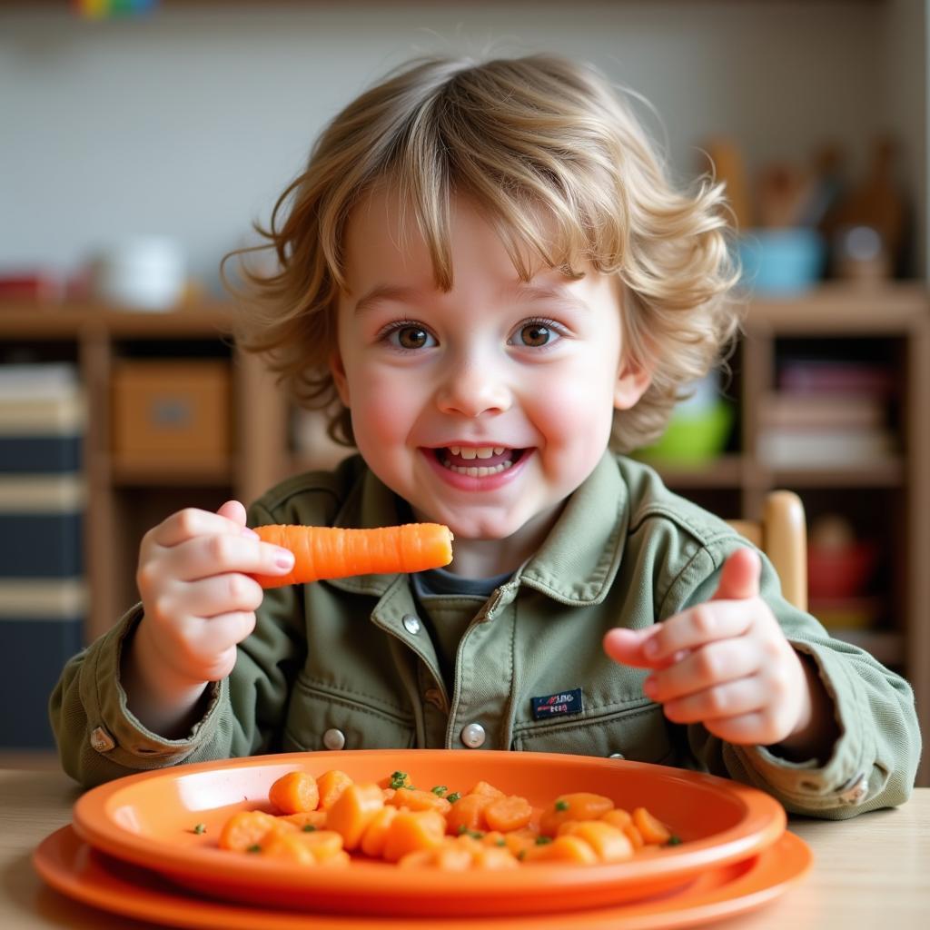 Child Eating Carrots in Daycare