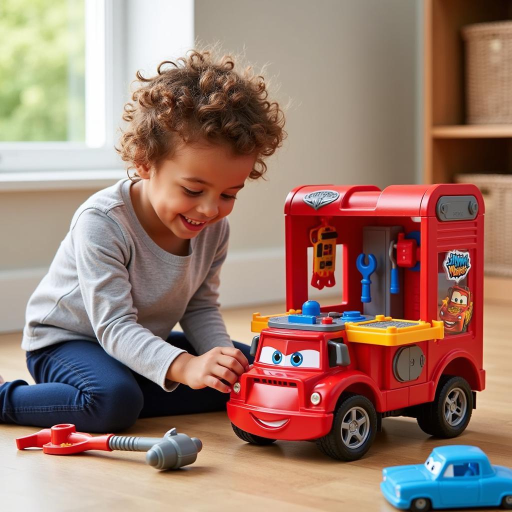 Child Interacting with Mack's Tool Center