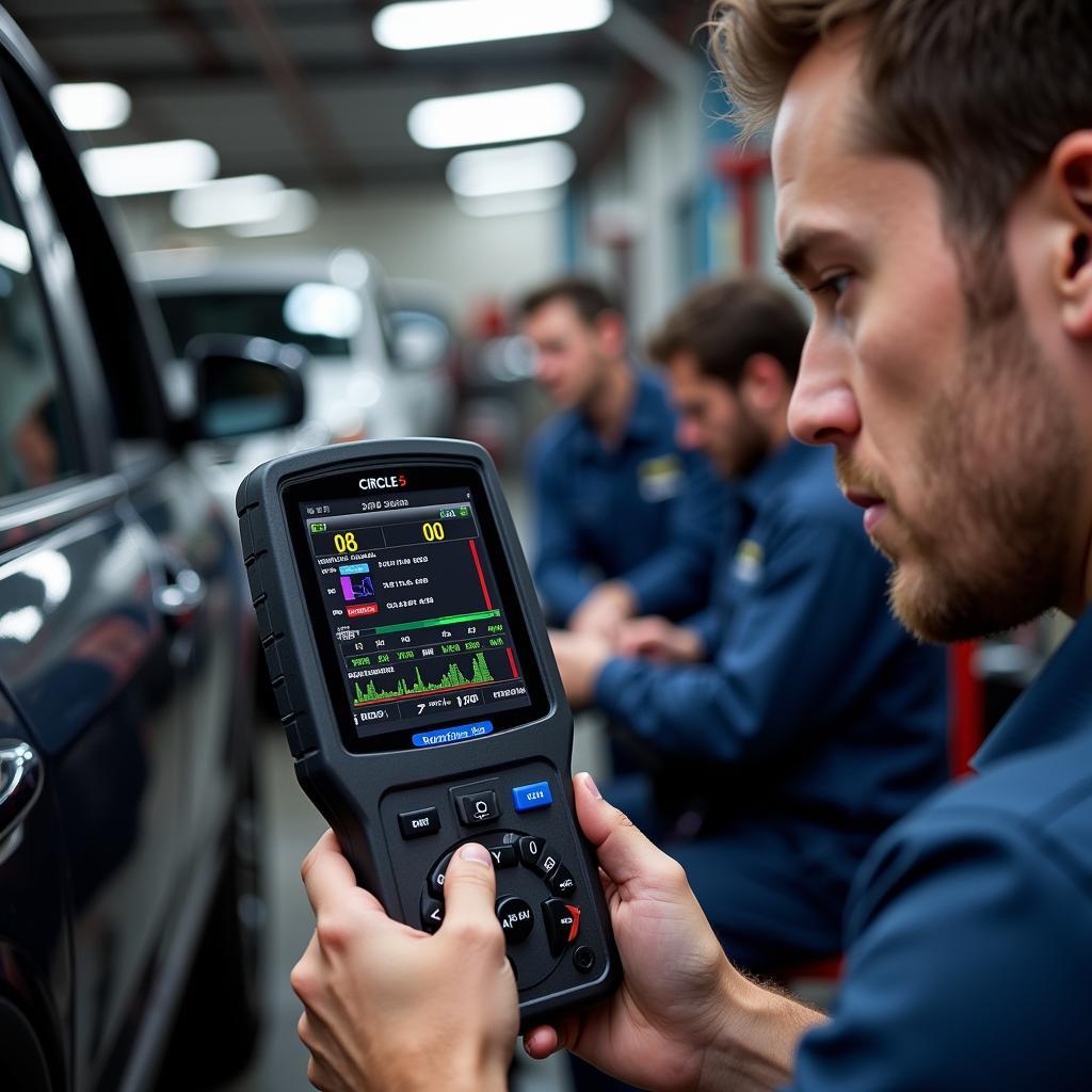 Circle 5 Tool Technician Diagnosing a Car