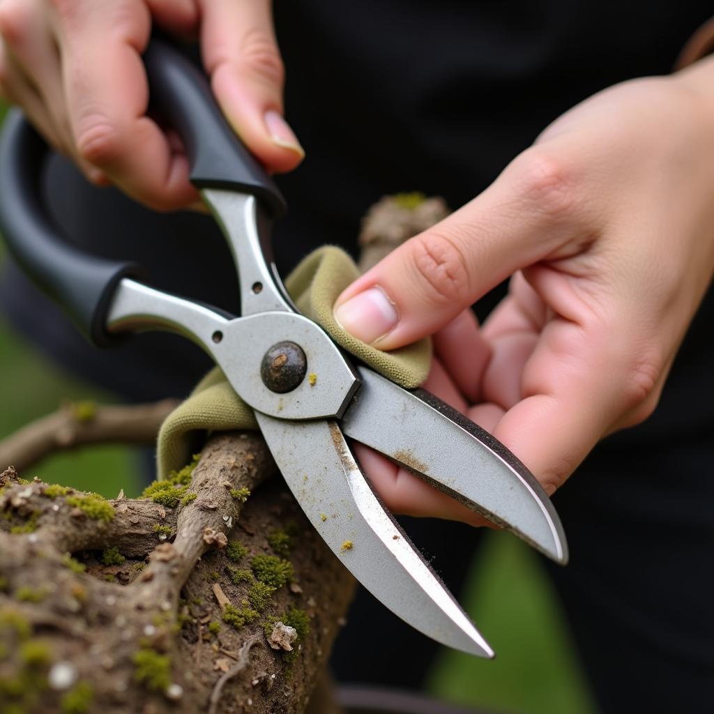 Cleaning Bonsai Tools with a Cloth