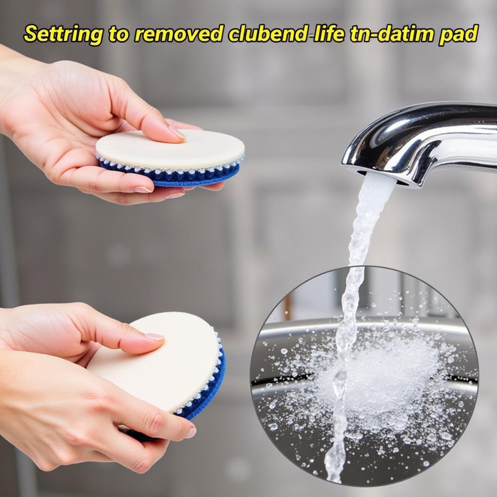 Cleaning a car polishing pad with soap and water.