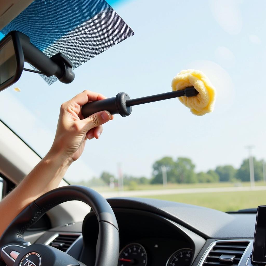 Cleaning Car Windshield with Telescopic Handle