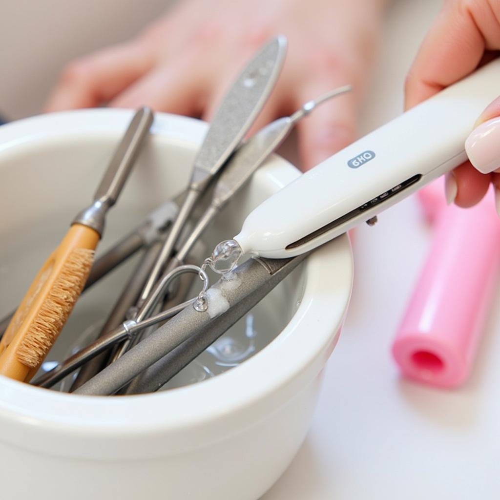 Cleaning Nail Tools with Soap and Water