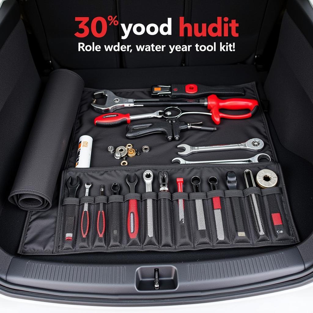 Compact Car Tool Roll Storage in Car Trunk