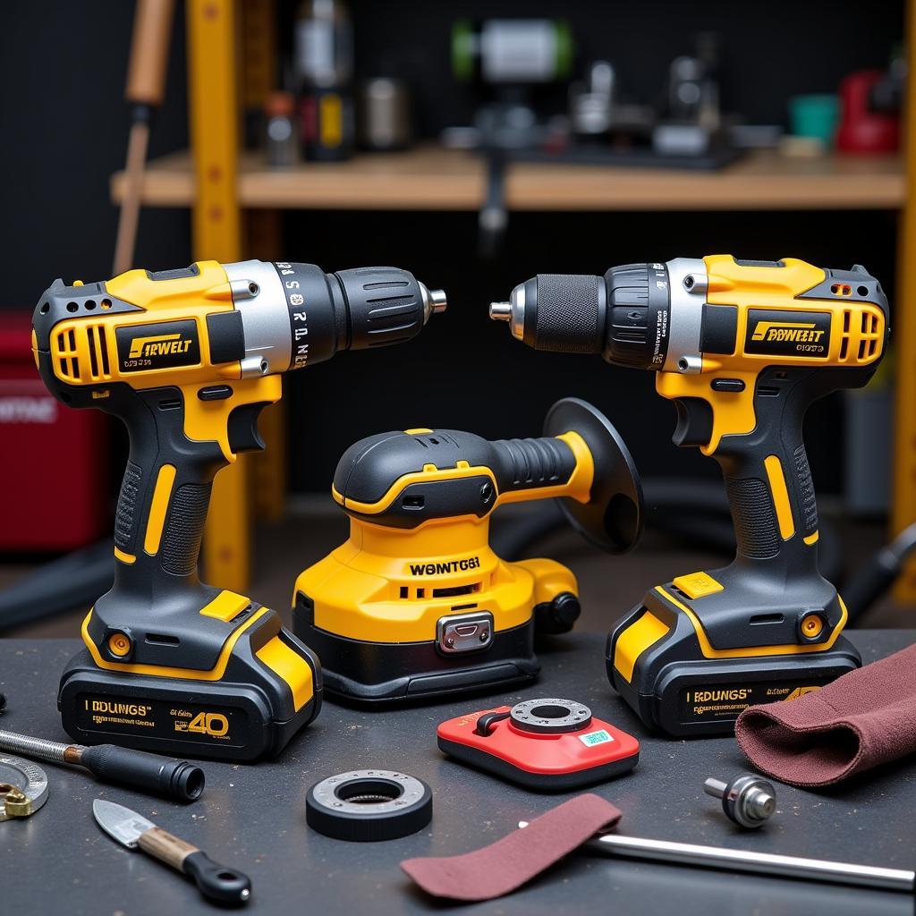 Cordless Drill, Impact Wrench, and Sander Kit for Car Maintenance