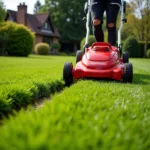 Cordless Lawn Mower Cutting Grass in a Suburban Yard