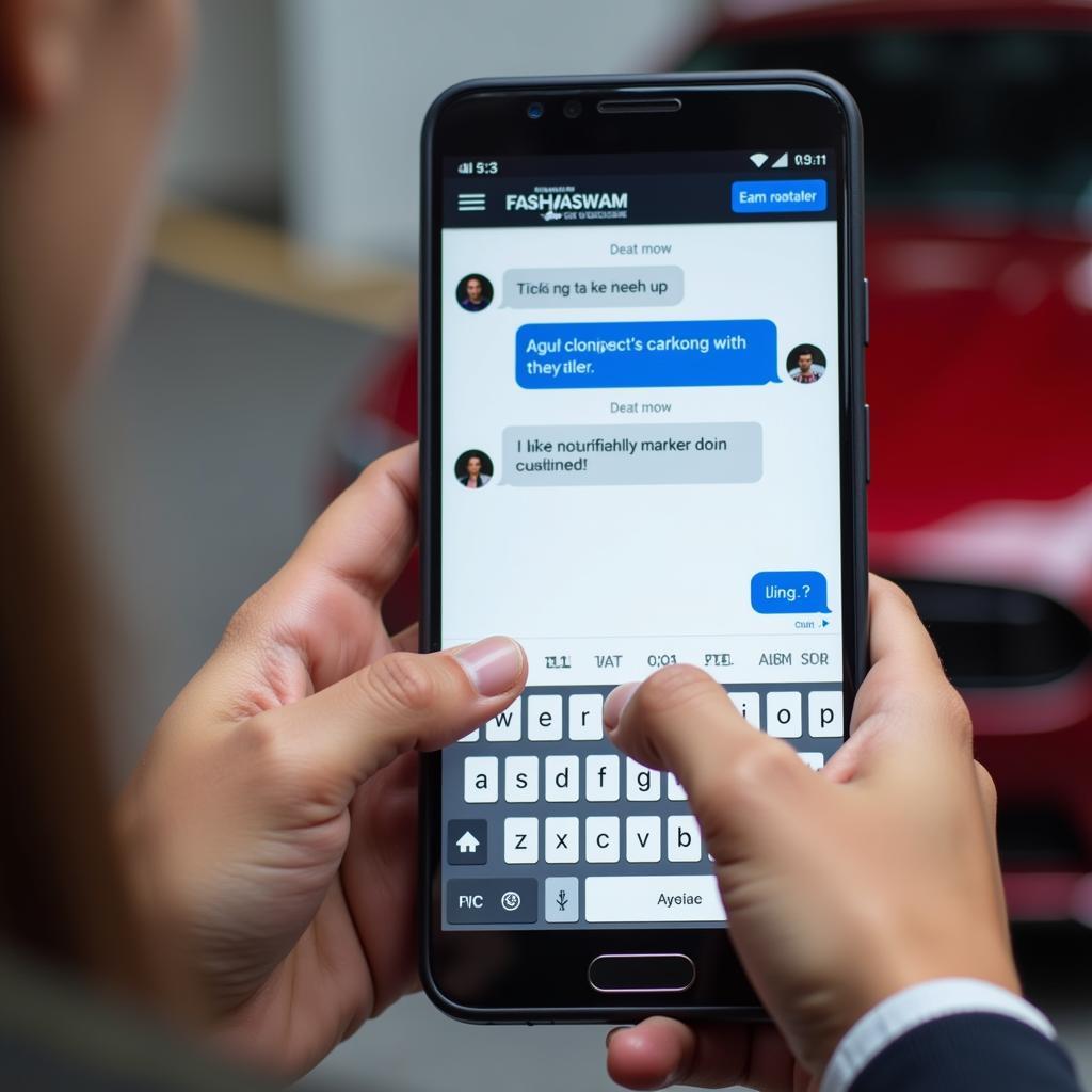 Customer using a mobile chat tool to contact a car dealership.