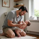 Dad Changing Diaper with Love and Care