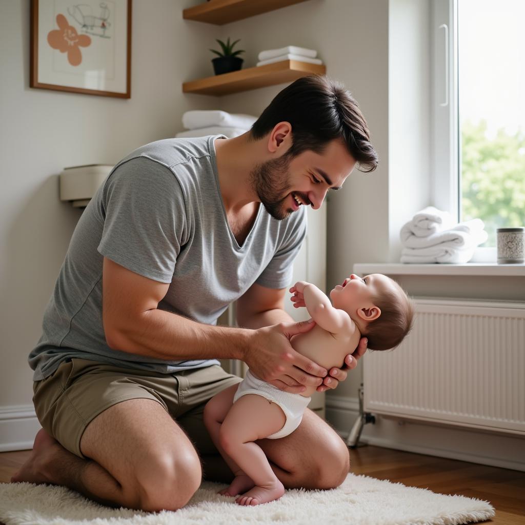 Dad Changing Diaper with Love and Care