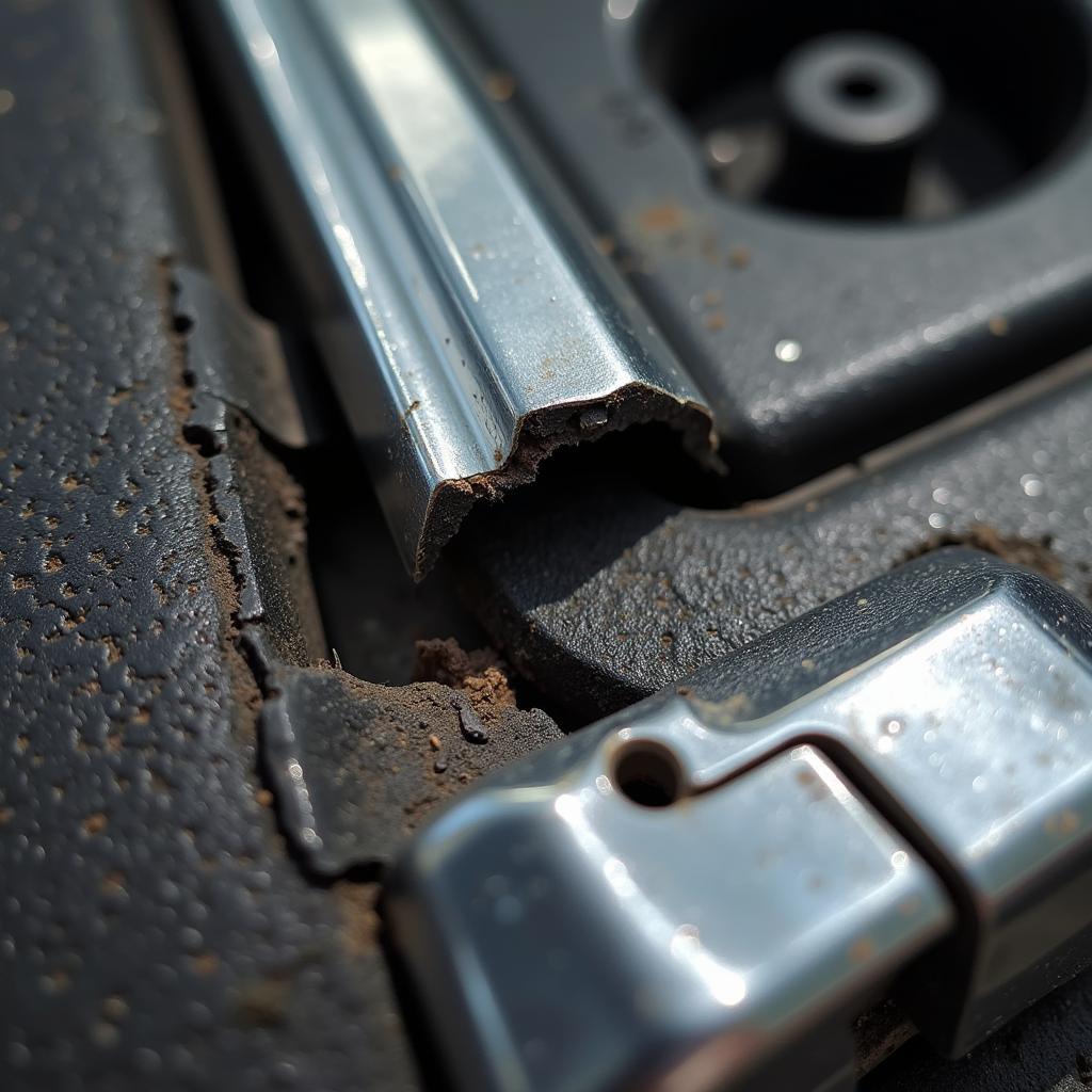 A close-up of a piece of car interior trim that has been broken due to improper use of a pry tool.