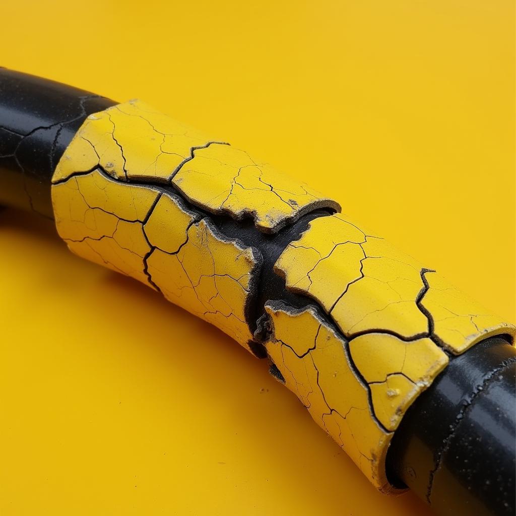 A yellow rubber tire car tool hose cover with cracks and wear.