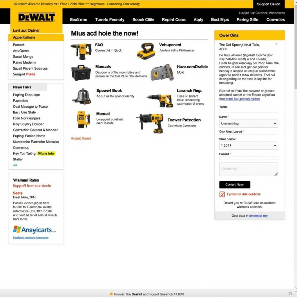 DeWalt Website Support Page