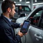 Diagnostic scanner connected to a car's OBD-II port