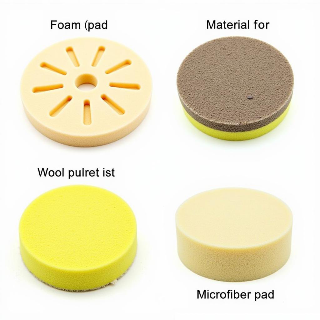 Various car polishing pads: foam, wool, and microfiber.