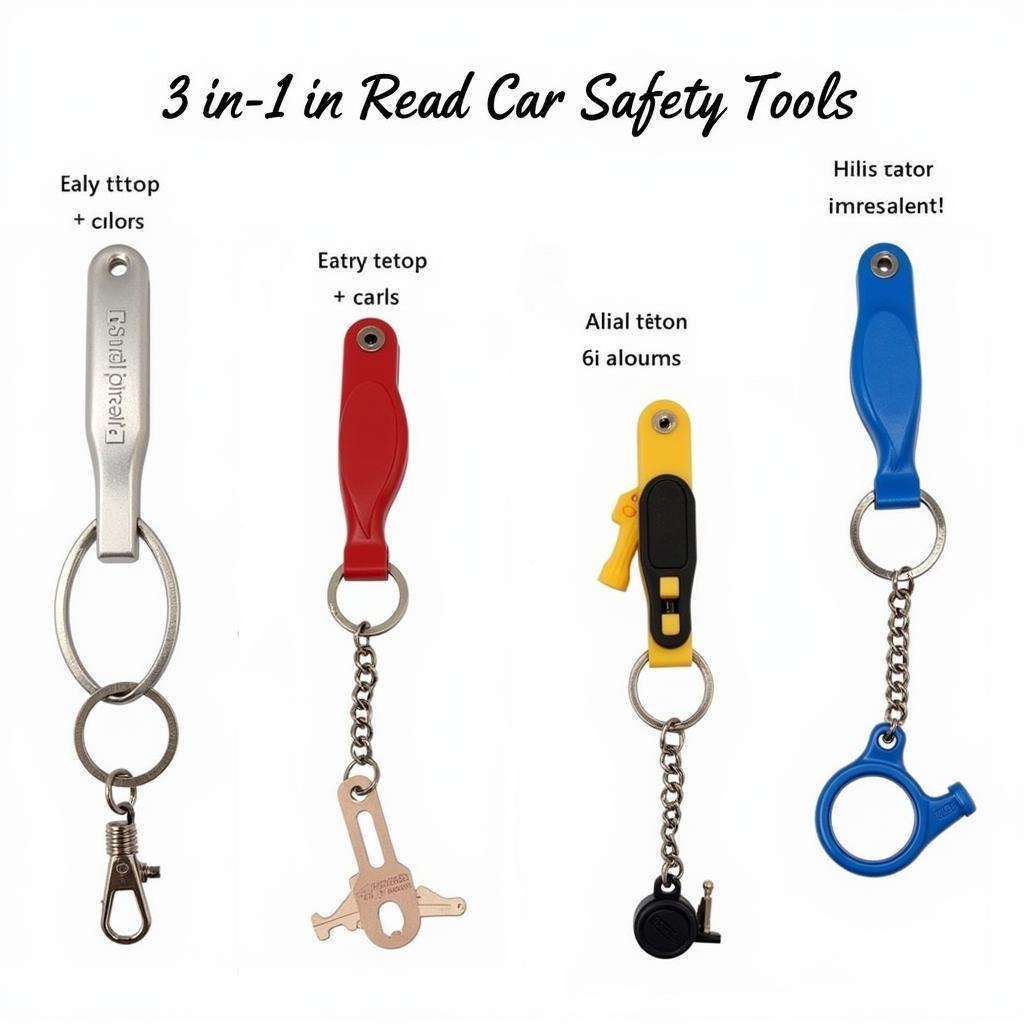 Various 3-in-1 car safety tools showing different designs, colors, and features.