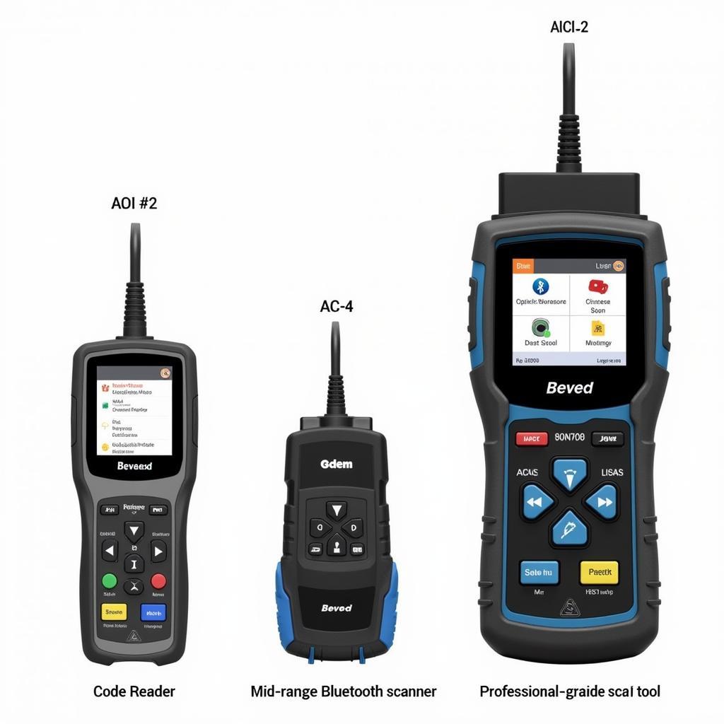 Various OBD2 scanners ranging from basic code readers to professional scan tools.