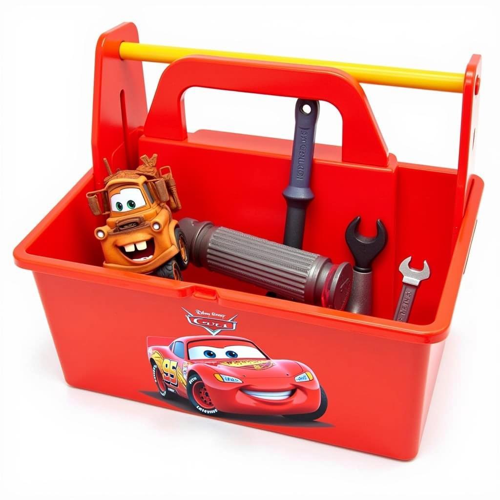 Disney Cars logo on a customized toolbox for a birthday party