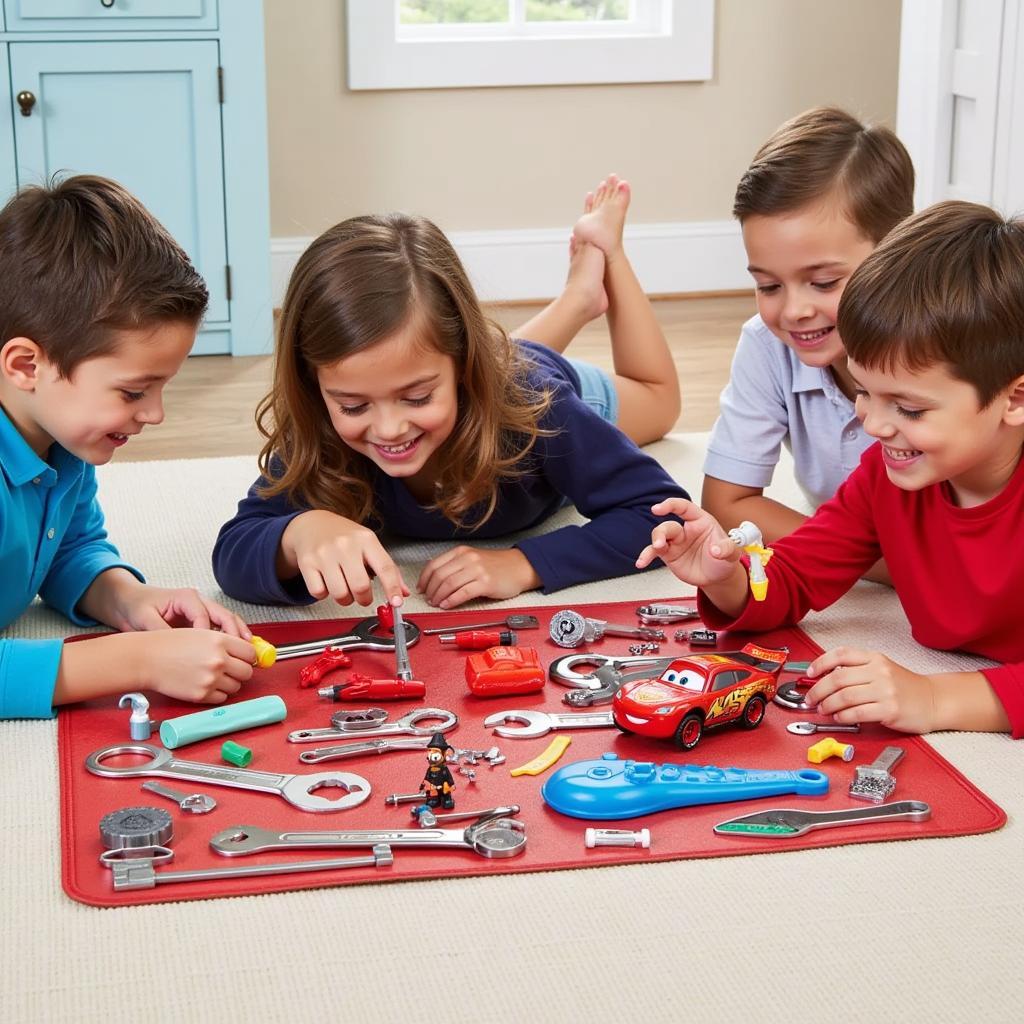 Kids Playing with Disney Cars Tool Set