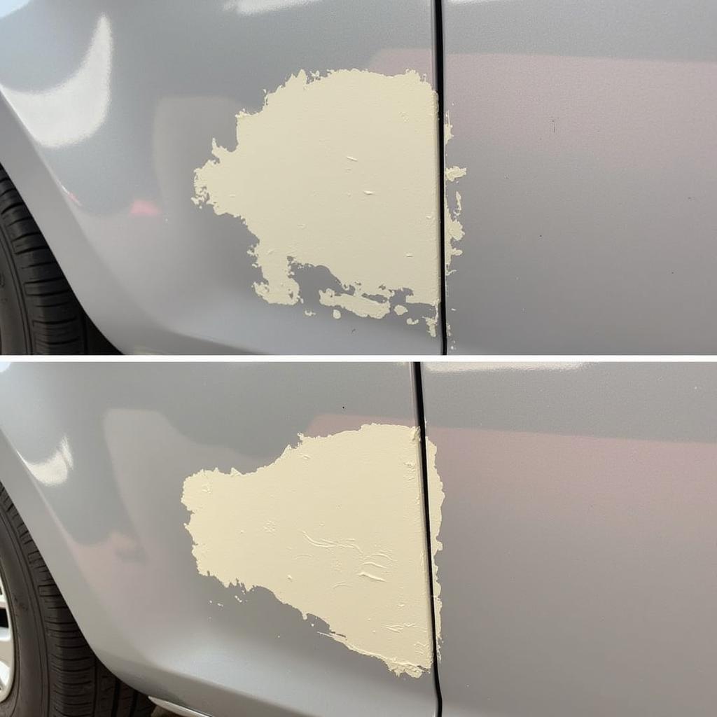 Finished rust repair on a car using a Dremel tool