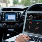 Easy PC Scan Tool Software Connected to a Toyota Dashboard