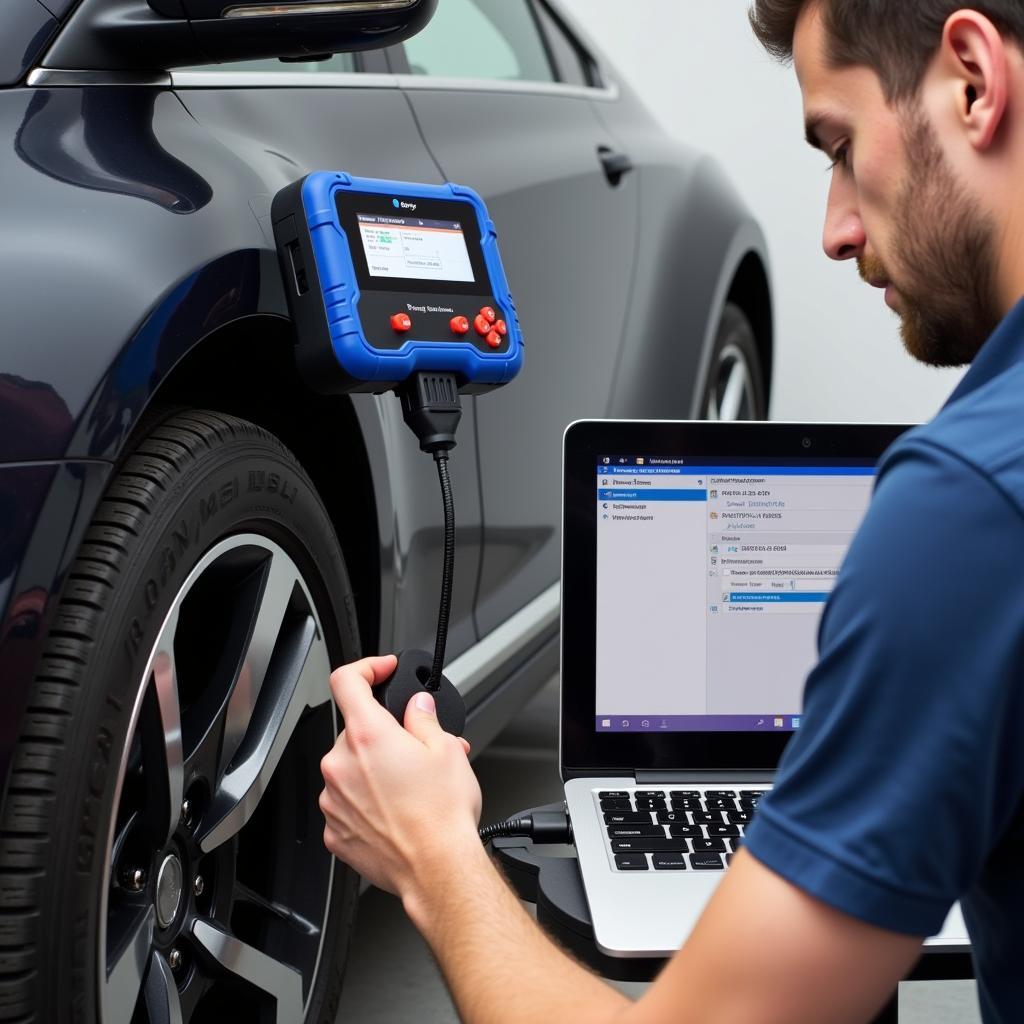 Locksmith Using Electronic Car Key Programmer