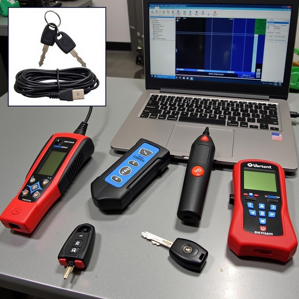 Electronic locksmith tools for car key programming and diagnostics.