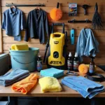 Essential Car Cleaning Tools Kit displayed on a workbench