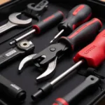 Close up of essential tools in a car tool kit, highlighting the variety and quality.