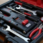 Essential car tools arranged in a case