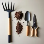 Essential Hand Lawn Care Tools: Rake, Hand Trowel, Garden Fork, and Pruning Shears