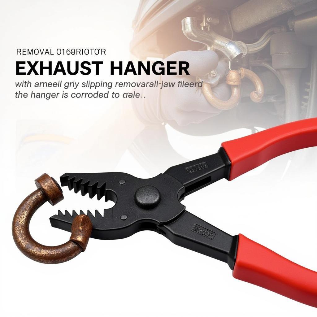 Exhaust hanger removal pliers gripping a rusty exhaust hanger