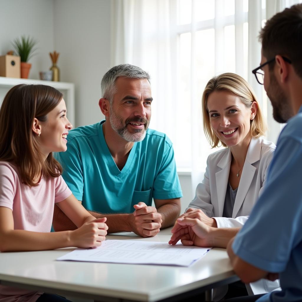 A family and doctor discussing a personalized care plan.