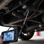 Close-up of a Fiber Optic Inspection Camera being used under a car