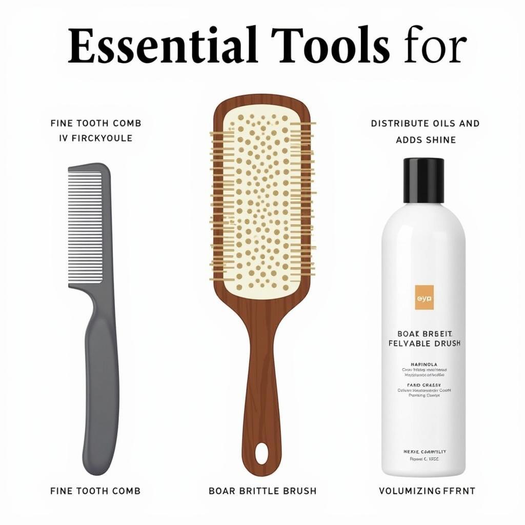 Fine Hair Care Tools: Comb, Boar Bristle Brush, and Volumizing Spray