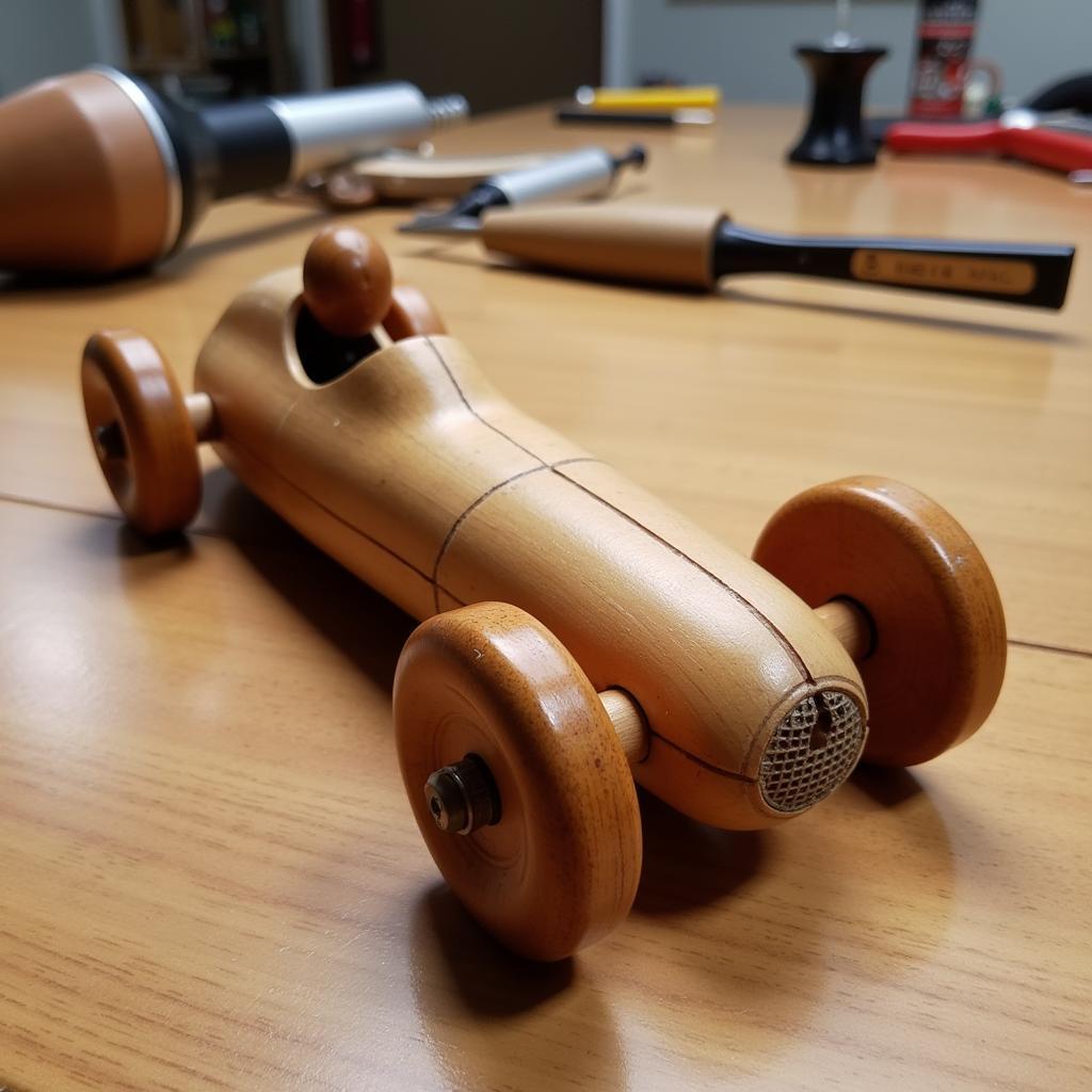 A Finished Pinewood Derby Car Ready to Race