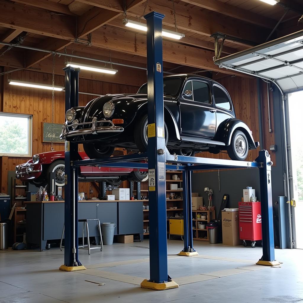 Four Post Car Lift in Garage