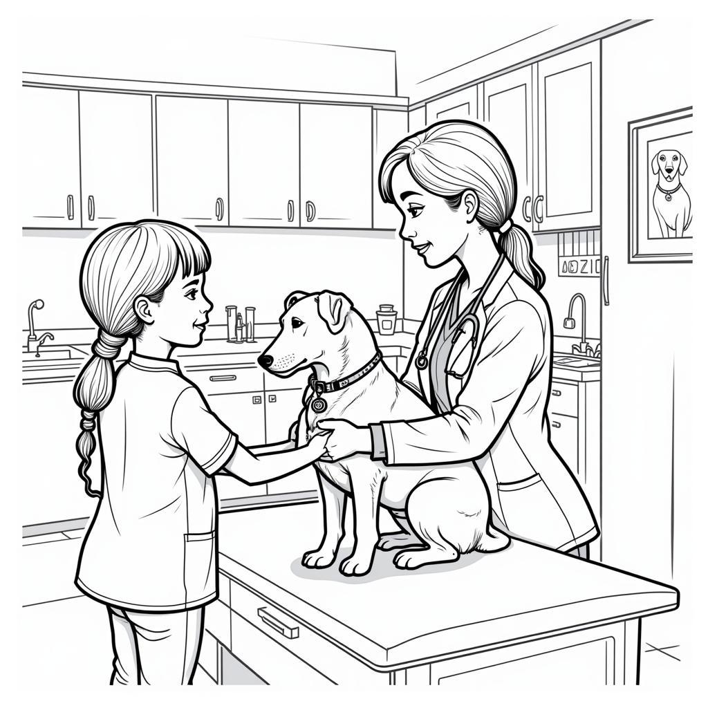 Girl coloring veterinarian page