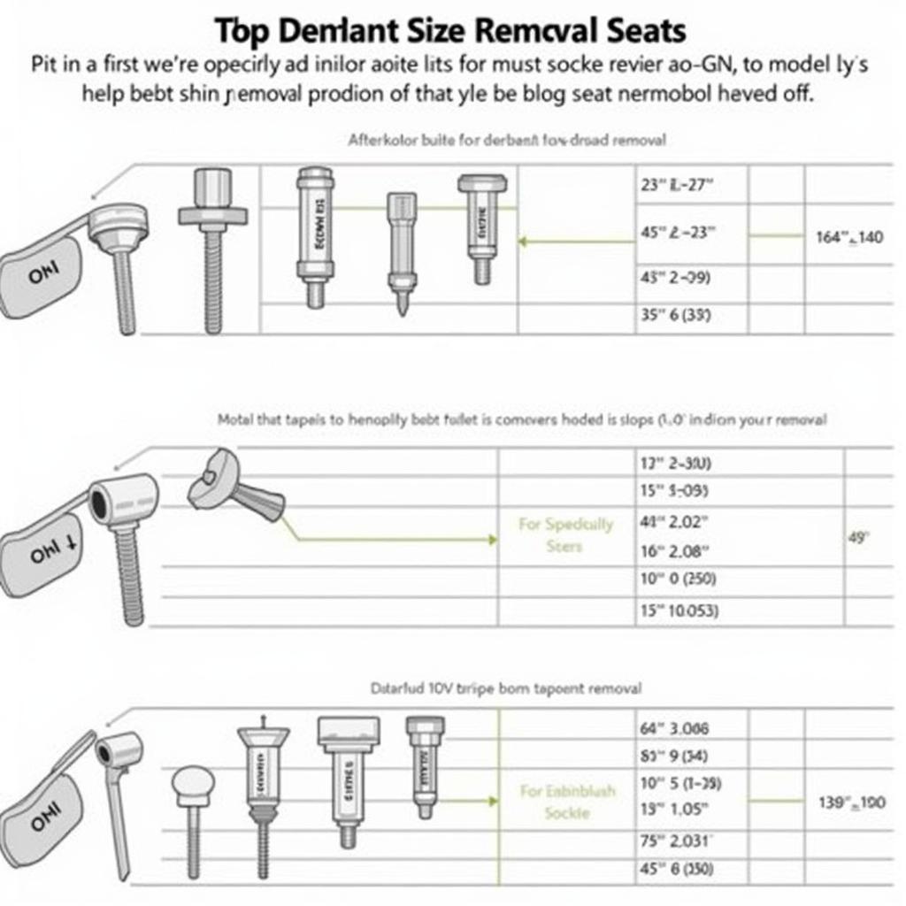 Chart illustrating different GM car seat bolt types and corresponding sizes