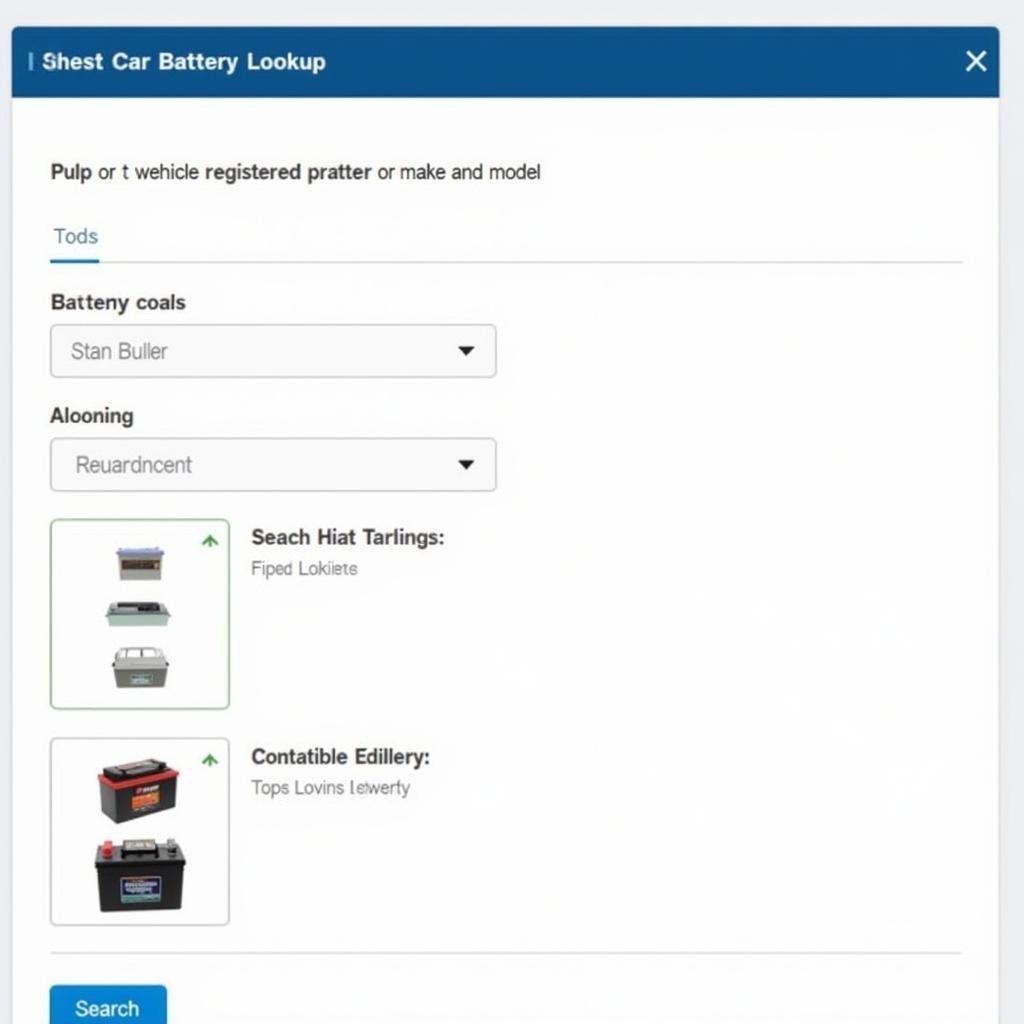 Halfords Car Battery Lookup Tool Interface