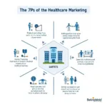 Healthcare Marketing Mix Tools: A visual representation of the 7Ps of the marketing mix adapted for the healthcare industry, showcasing elements like product, price, place, promotion, people, process, and physical evidence.