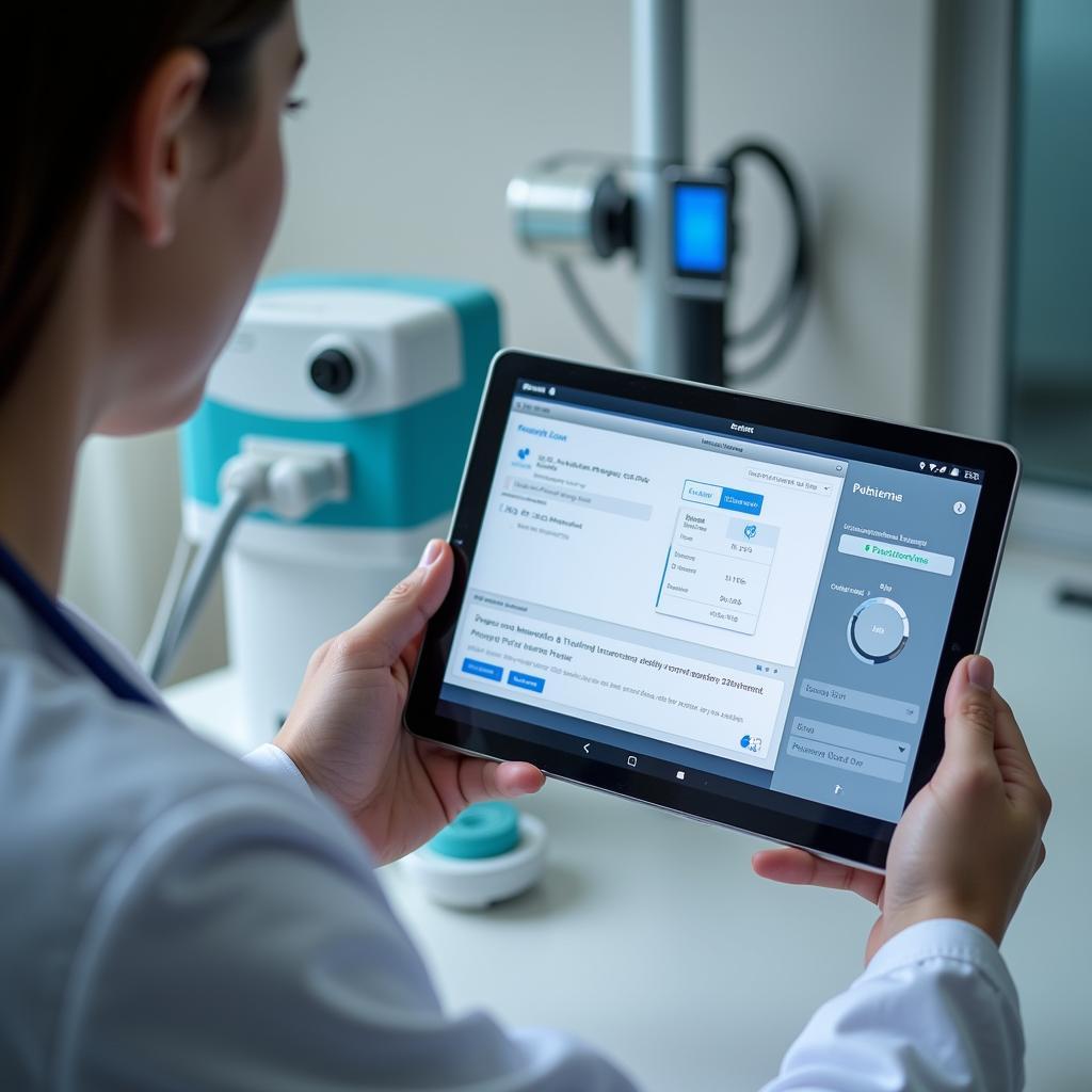 Healthcare professional using a digital point of care tool to analyze patient data