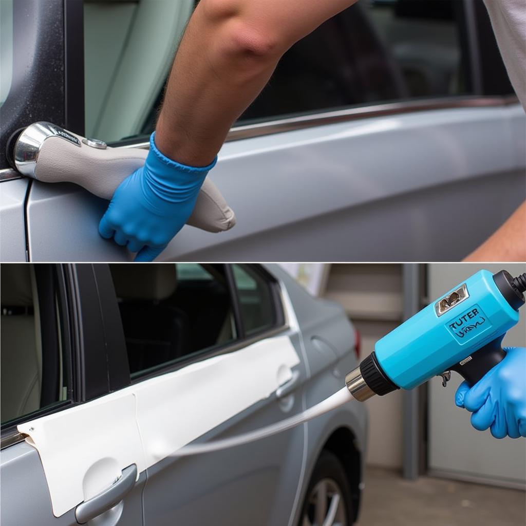 Heat Gun in Action During Car Wrapping