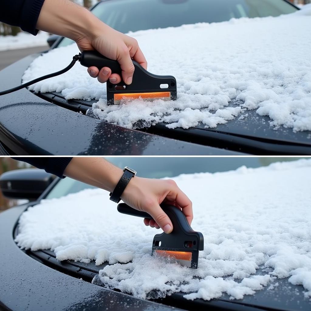 Melting Ice with a Heated Car Scraper