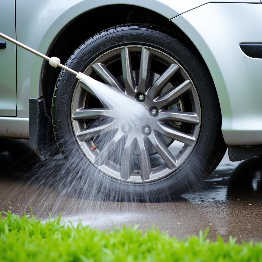 High-pressure washer cleaning a car