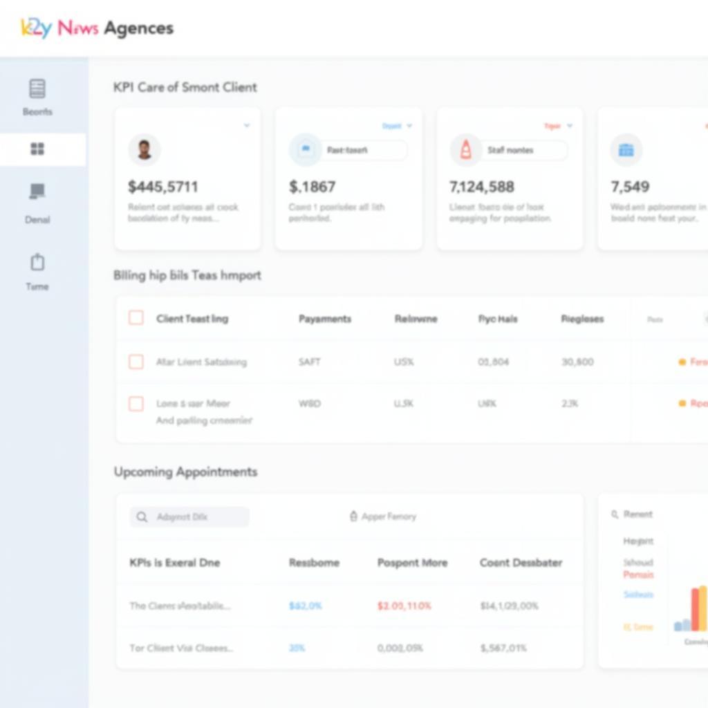 Home care agency software dashboard displaying key metrics and functionalities